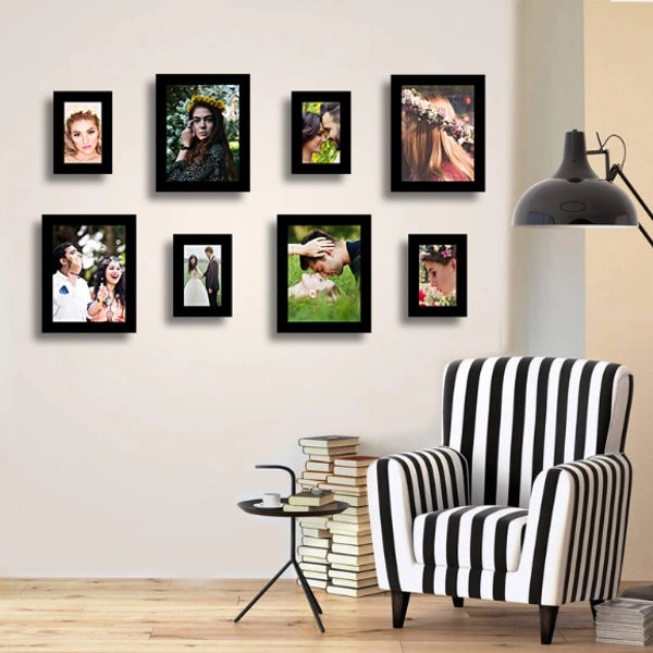 ABHINAVA ONLINE Abhinava Synthetic Wood Photo Frames for Wall & Table - Set of 8 - 8"x 10" & 5"x 7"  , BLACK